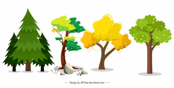 nature elements icons trees shapes sketch classic design
