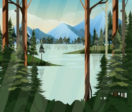 nature landscape painting lake mountain forest icons decor