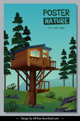 nature living poster template tree cottage sketch