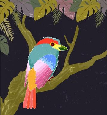 nature painting colorful bird tree icons dark design