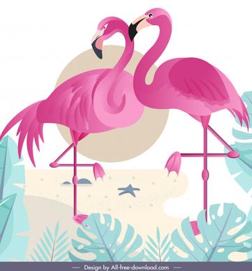 nature painting flamingo couple sketch colorful flat design