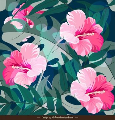 nature painting hibiscus flowers leaves decor classical design