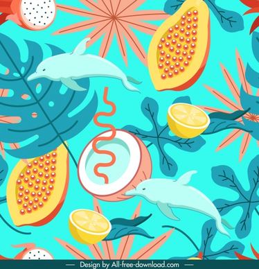 nature pattern colorful coconut papaya dolphin leaves decor