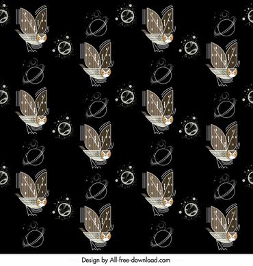 nature pattern flying owl planet decor repeating dark