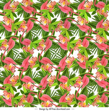 nature pattern seamless repeating flamingo leaves flowers