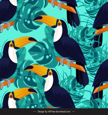 nature pattern template repeating toucan tropical leaves decor