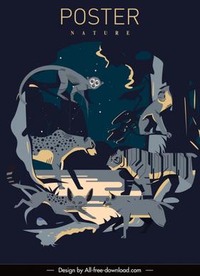nature poster dark design wild animals sketch