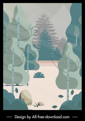 nature scene painting colored retro flat sketch
