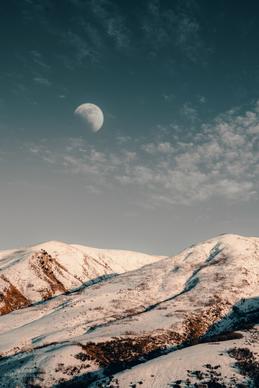 nature scene picture moon cloudy sky snow mountain