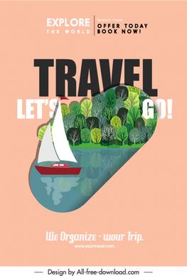 nature travel poster template sail lake forest sketch