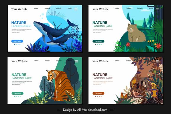 nature webpage templates animals sketch colorful cartoon design