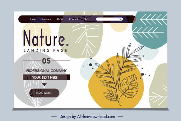 nature website template handdrawn flat leaf decor