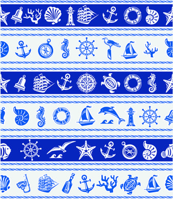 nautical elements blue seamless pattern vector