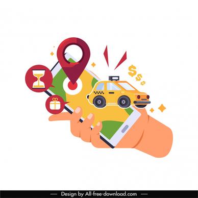 navigation application icon smartphone taxi location sketch