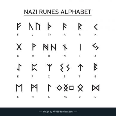 nazi runes alphabet style template flat black white shaped texts sketch