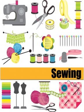 sewing work design elements colorful tools icons