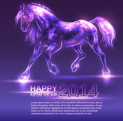 neon horse new year design vector background