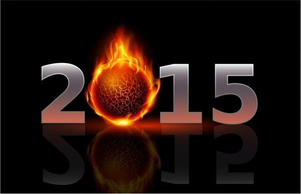 New Year 2015: metal numerals with fire ball 