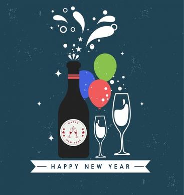 new year background wine bottle glass icons decor