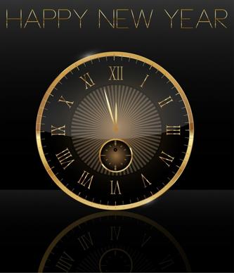new year banner shiny golden round clock icon