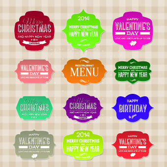 new year christmas and valentine vintage labels vector set