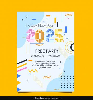 new year party invitaion card template elegant flat geometry decor