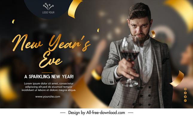 new years eve party poster template elegant man confetti sketch modern realistic design 