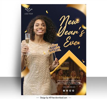 new years eve party poster template happy lady confetti sketch modern elegant realistic design 