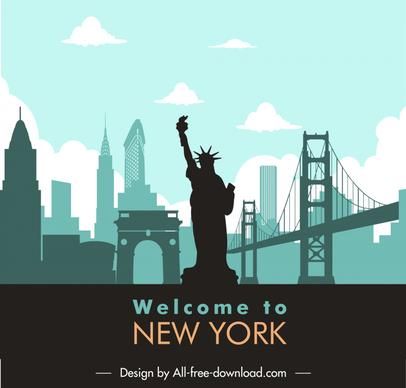 new york city advertising banner silhouette landmark symbols