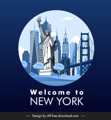 new york city advertising poster landmark symbols isolation sketch