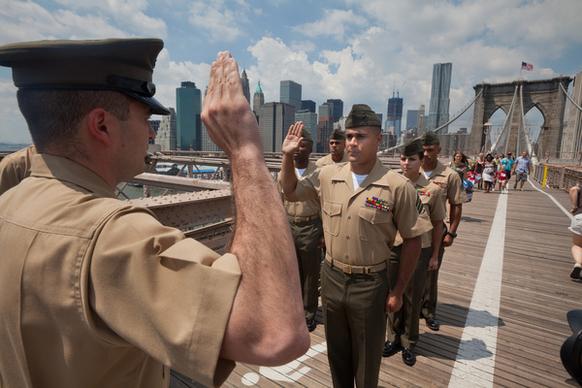 new york marine reenlists on brooklyn bridge aug 4