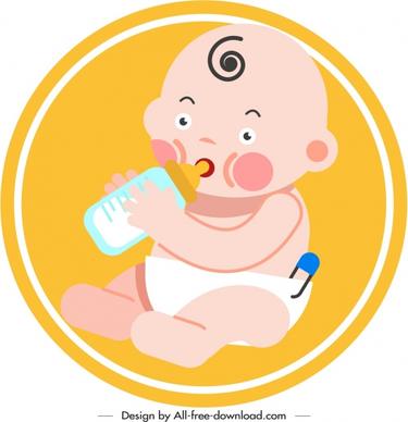 newborn baby icon bottlefeed gesture cute cartoon sketch