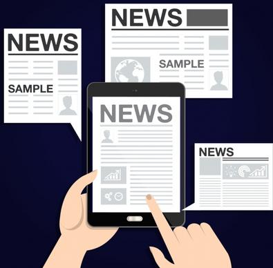 news design elements newspaper tablet icons