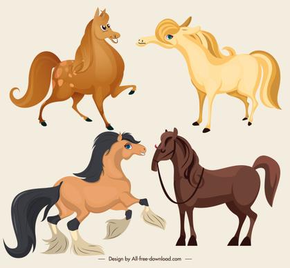 nice horses icons cute cartoon sketch