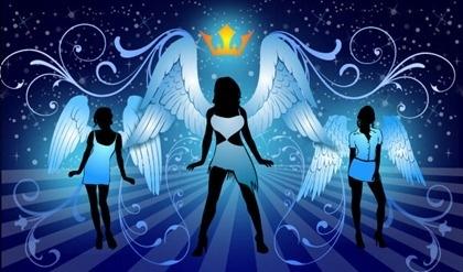 night angels background silhouette style classical curves decoration