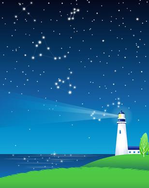 night sky and searchlights vector background