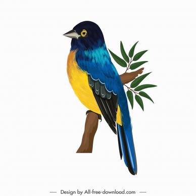 nightingale bird icon perching sketch colorful decor