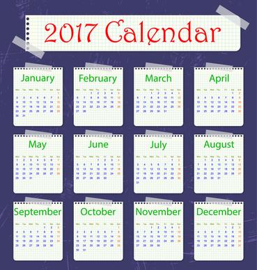 note paper style 2017 calendar templates