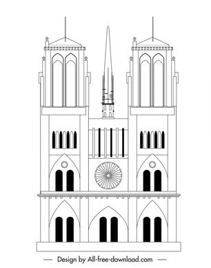notre dame church template black white geometric symmetrical outline 