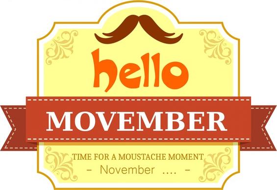 november mustache banner classical yellow design with ribbon