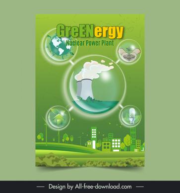 nuclear power energy poster template elegant green design 