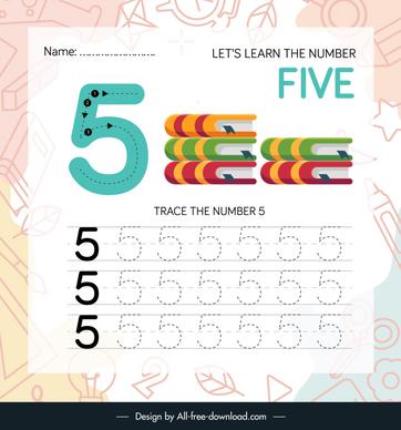 number five worksheet for kids template book stacks education tools elements sketch
