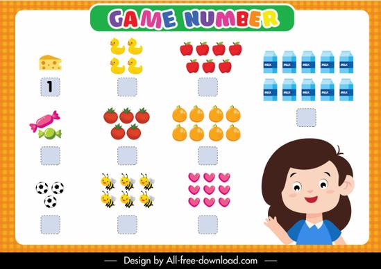 number game education template colorful cute flat cartoon