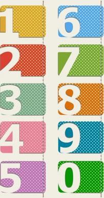 number tags icons paper cut design colorful spots