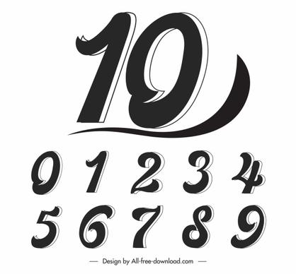 numbers icons black white flat italic bolded sketch