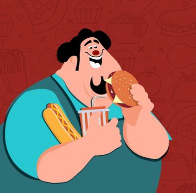 obese man drawing food backdrop colored cartoon
