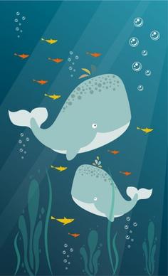 ocean background whales icons colorful cartoon design