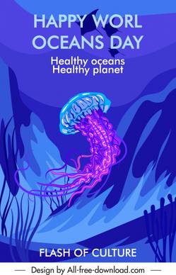 ocean day poster jelly fish sketch dark design