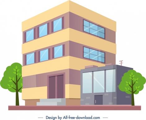 office building architecture icon colored modern 3d sketch