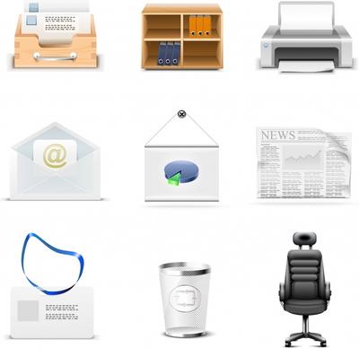 office design elements modern 3d symbols sketch